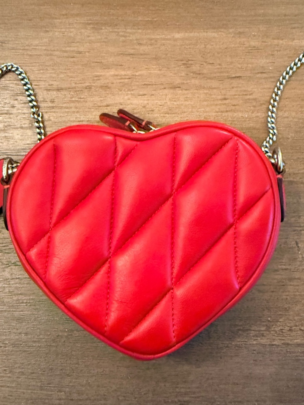 Coach Red Quilted Heart-Shaped Crossbody with Silver Chain - Picture 6 of 11